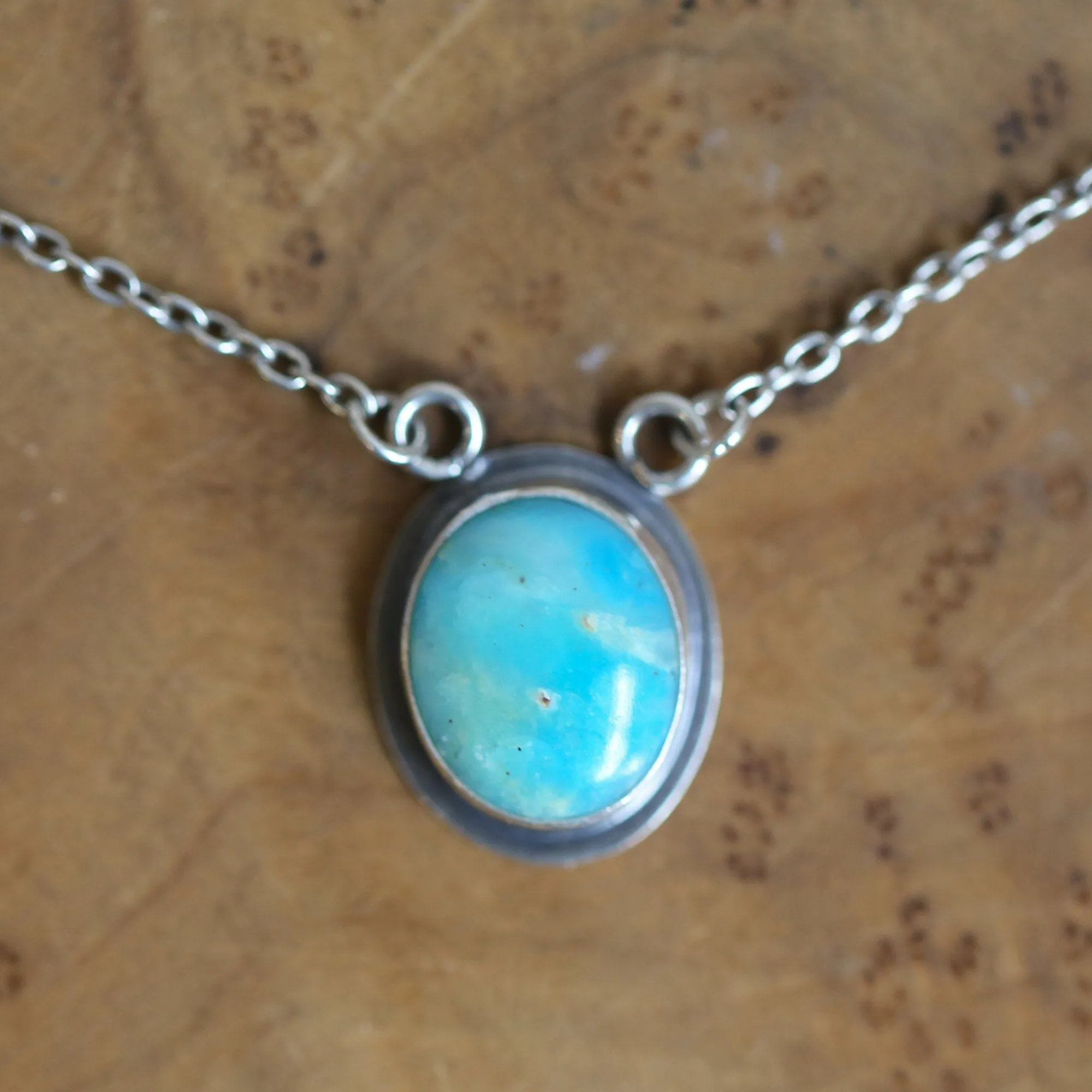 Ready to Ship - Peruvian Blue Opal Necklace - Sterling Silver - Blue Opal Pendant