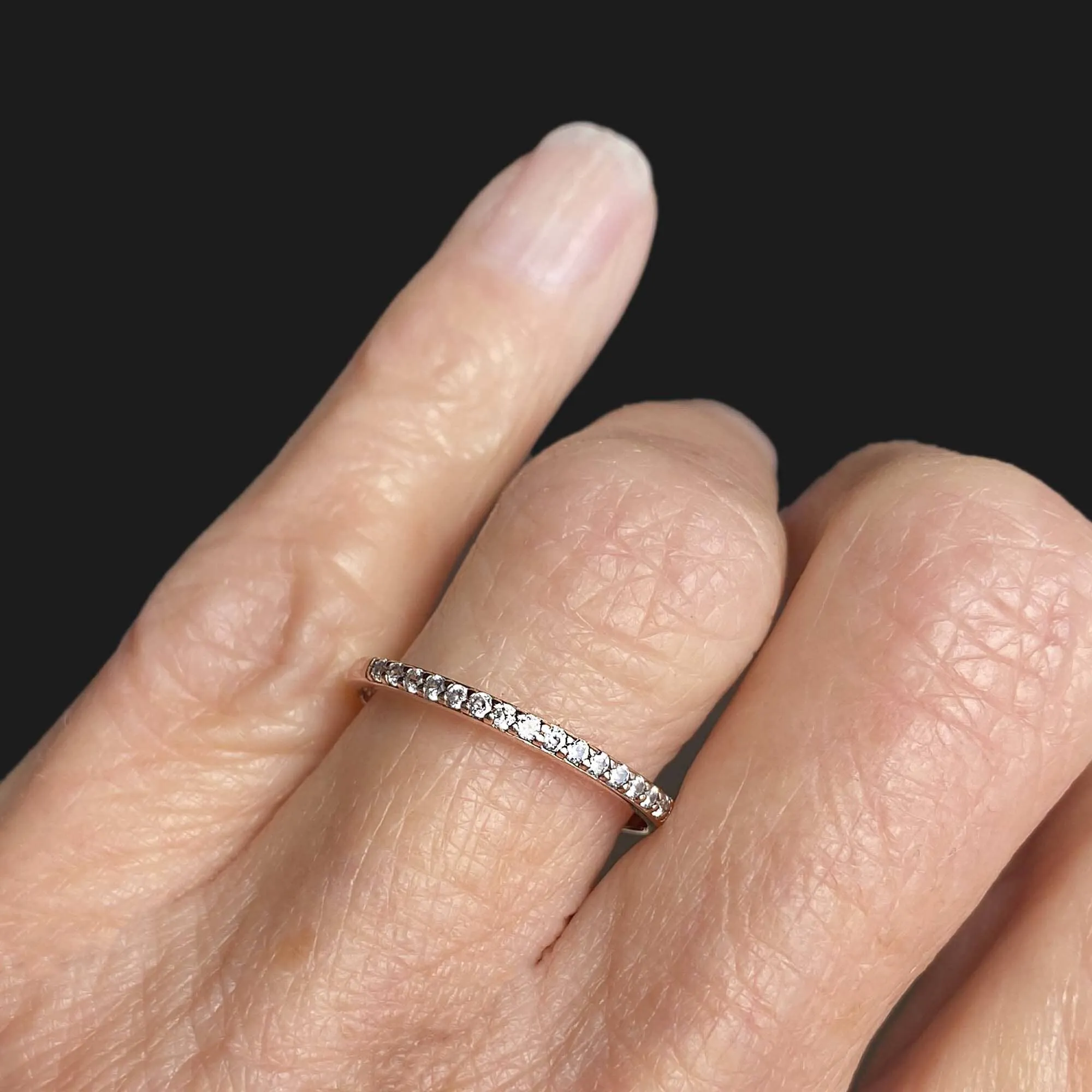 Rose Gold Silver Thin Diamond Band Ring