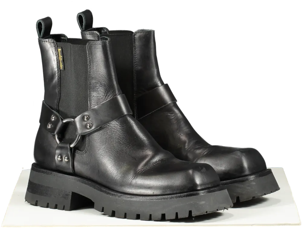 Russell & Bromley Black Leather Buckle Detail Biker Boots UK 5 EU 38 👠