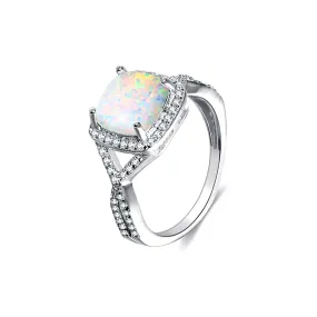 S925 Silver Square Opal Elegant Ring with Diamonds