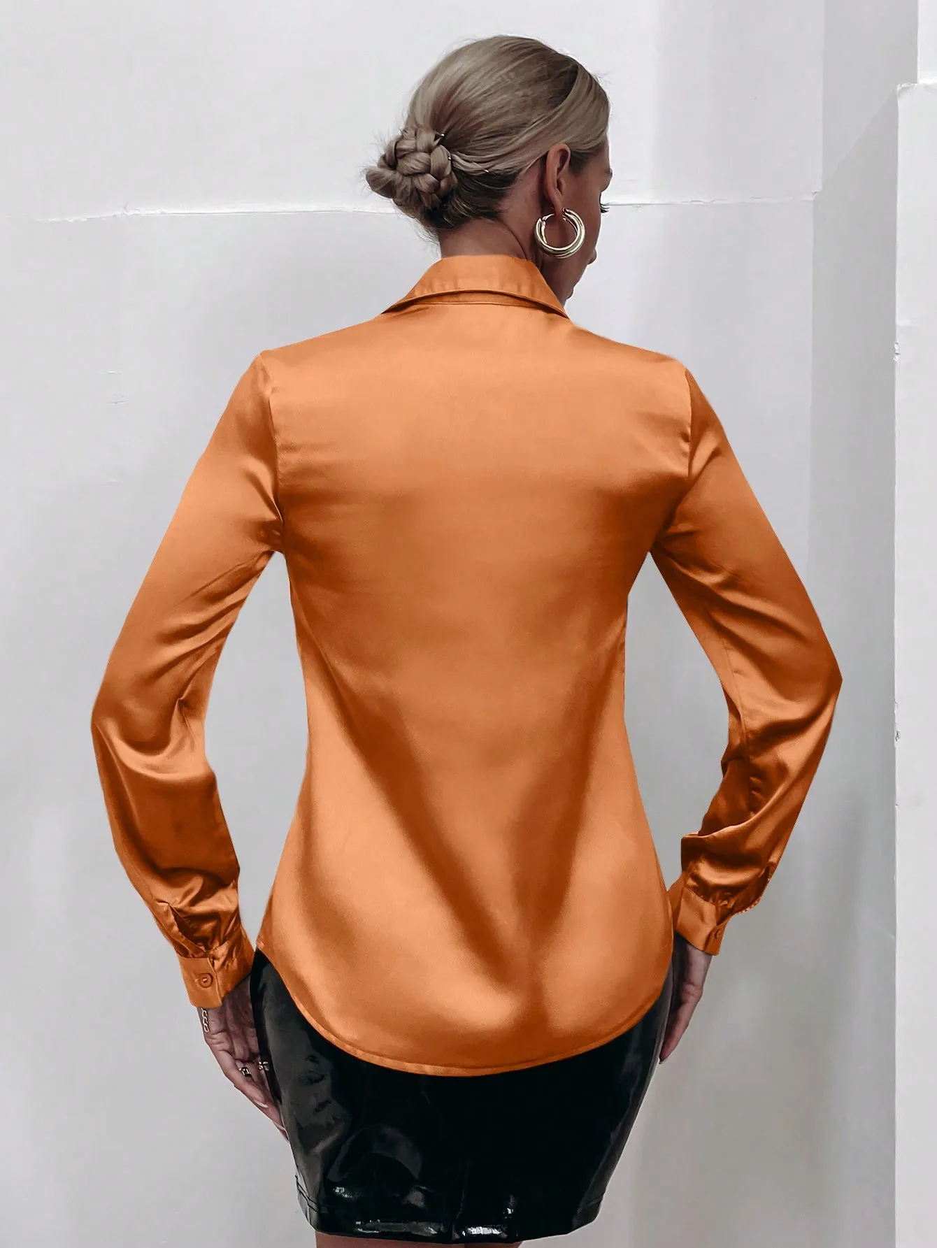 Satin Solid Button Front Shirt