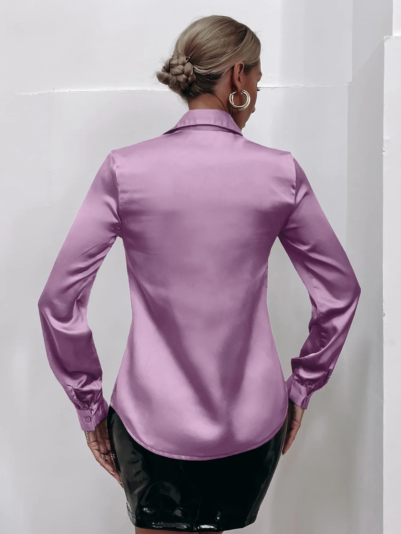 Satin Solid Button Front Shirt