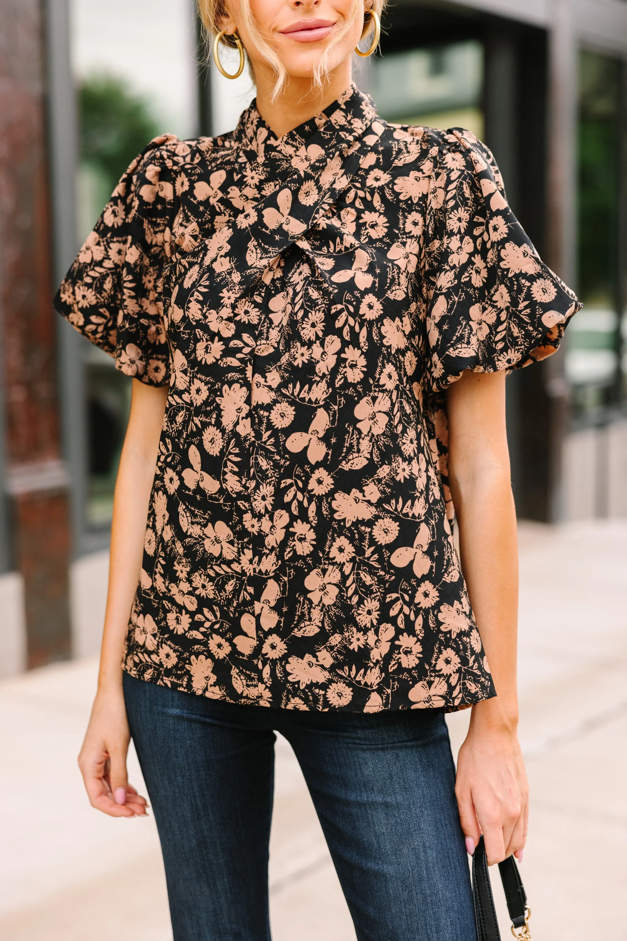 See You There Black Floral Blouse