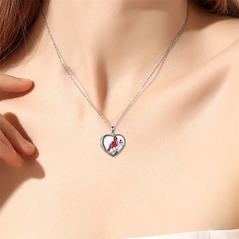 Silver Red Cardinal Pendant Jewelry for Girls Wife