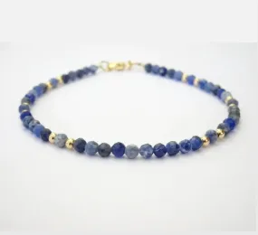 Sodalite Gemstone Minimalist Bracelet in Stainless Gold