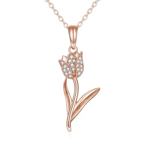 Solid 14K Real Gold Tulip Necklace for Women, Gold Tulip Flower Pendant Necklace Fine Jewelry Birthday Christmas Gifts for Her, 16 2 Inch