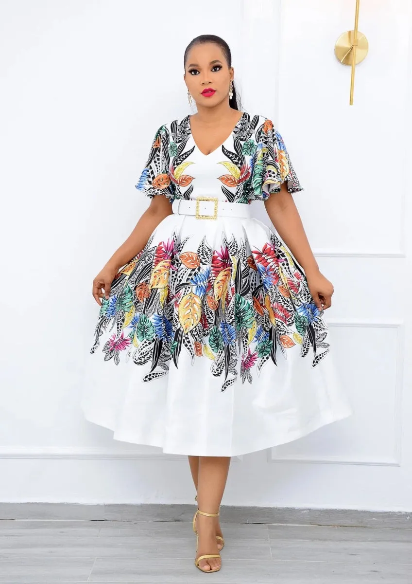 Stylish African Print Short Sleeve Dress for Women - Perfect Summer V-Neck Polyester Dress