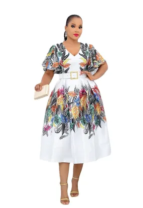 Stylish African Print Short Sleeve Dress for Women - Perfect Summer V-Neck Polyester Dress