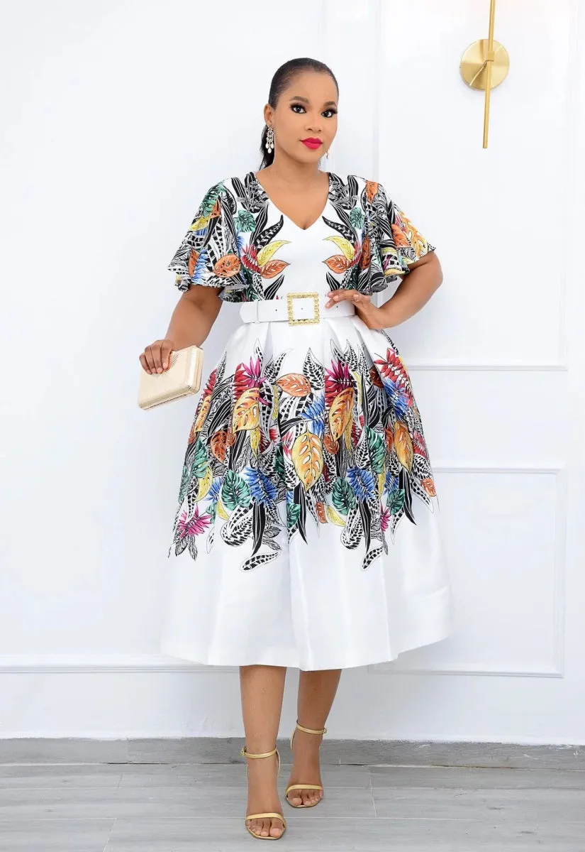 Stylish African Print Short Sleeve Dress for Women - Perfect Summer V-Neck Polyester Dress