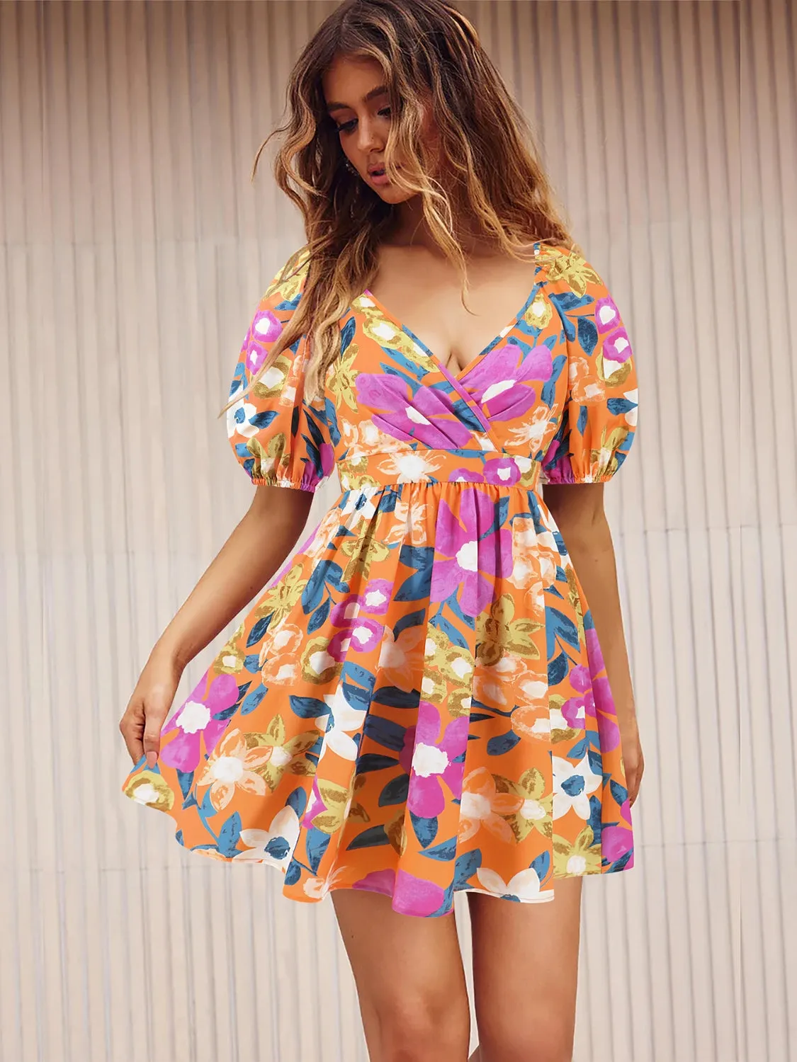 Sunset and Swim  Printed Surplice Short Sleeve Dress