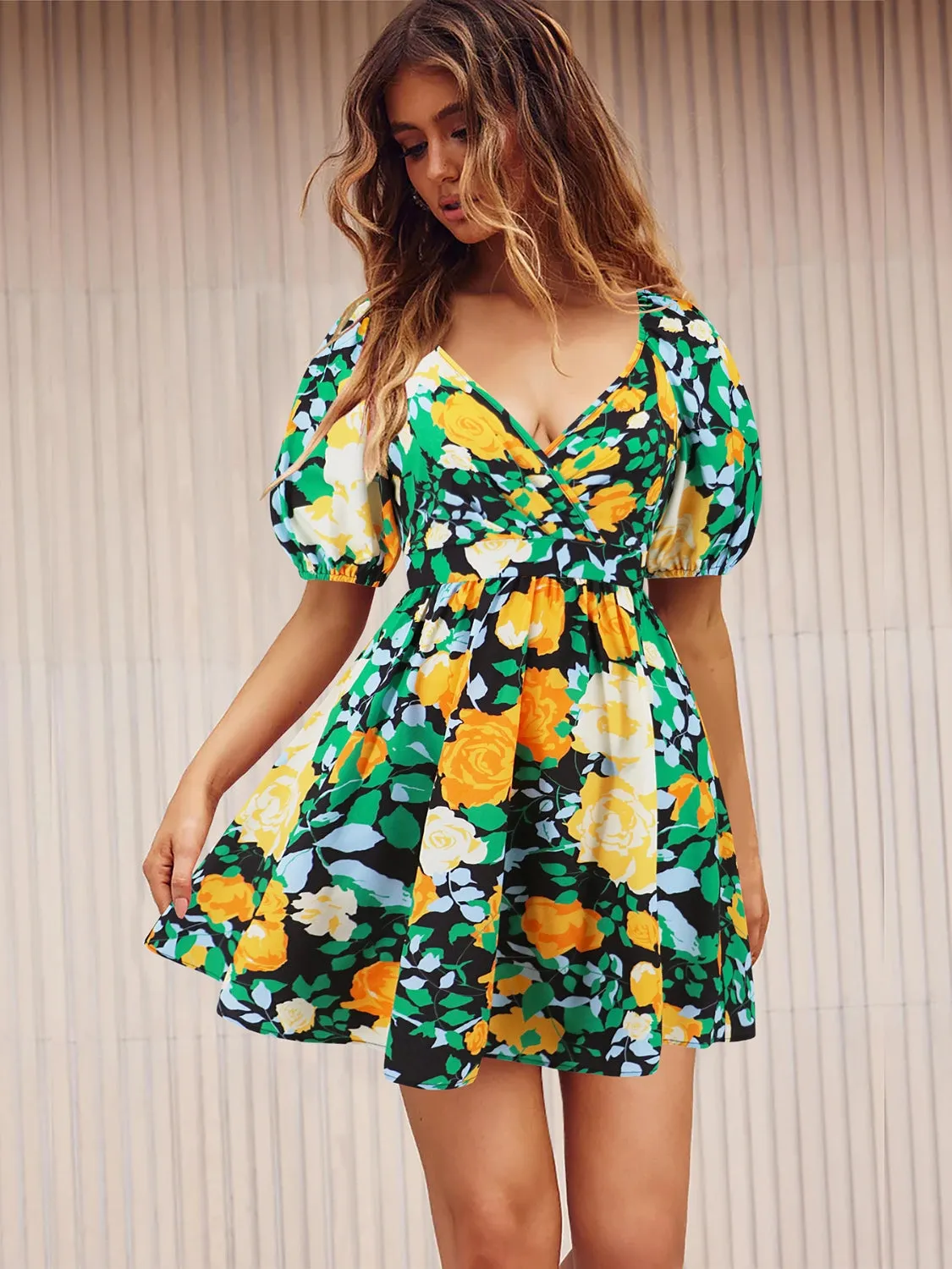 Sunset and Swim  Printed Surplice Short Sleeve Dress