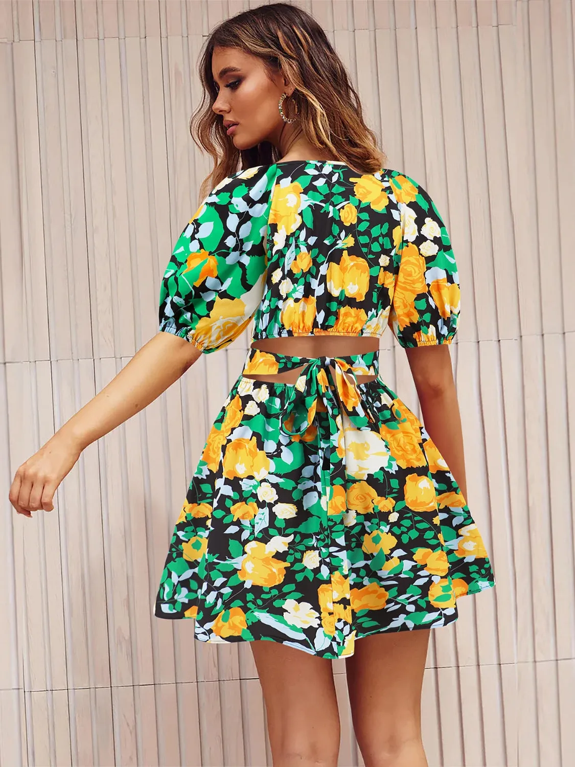 Sunset and Swim  Printed Surplice Short Sleeve Dress