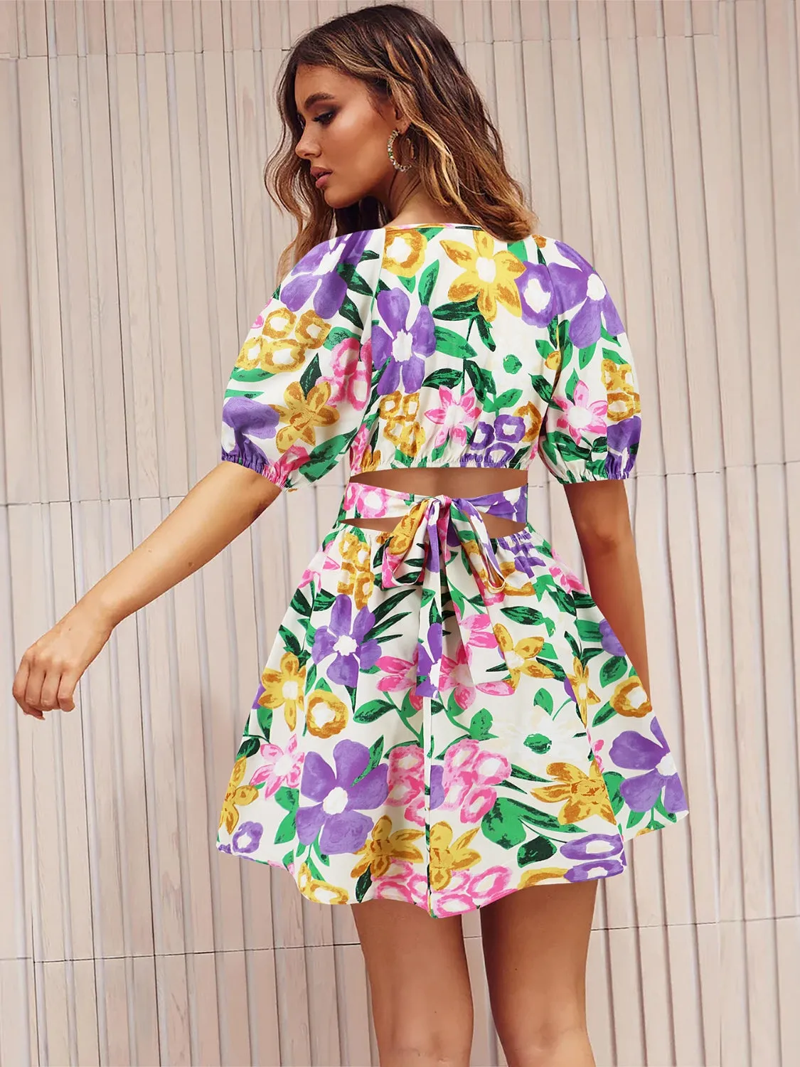 Sunset and Swim  Printed Surplice Short Sleeve Dress