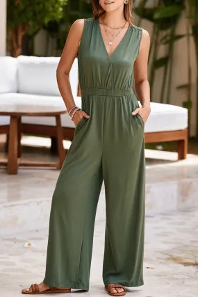 Sunset Vacation Surplice Jumpsuit mit breiten Trägern und Taschen