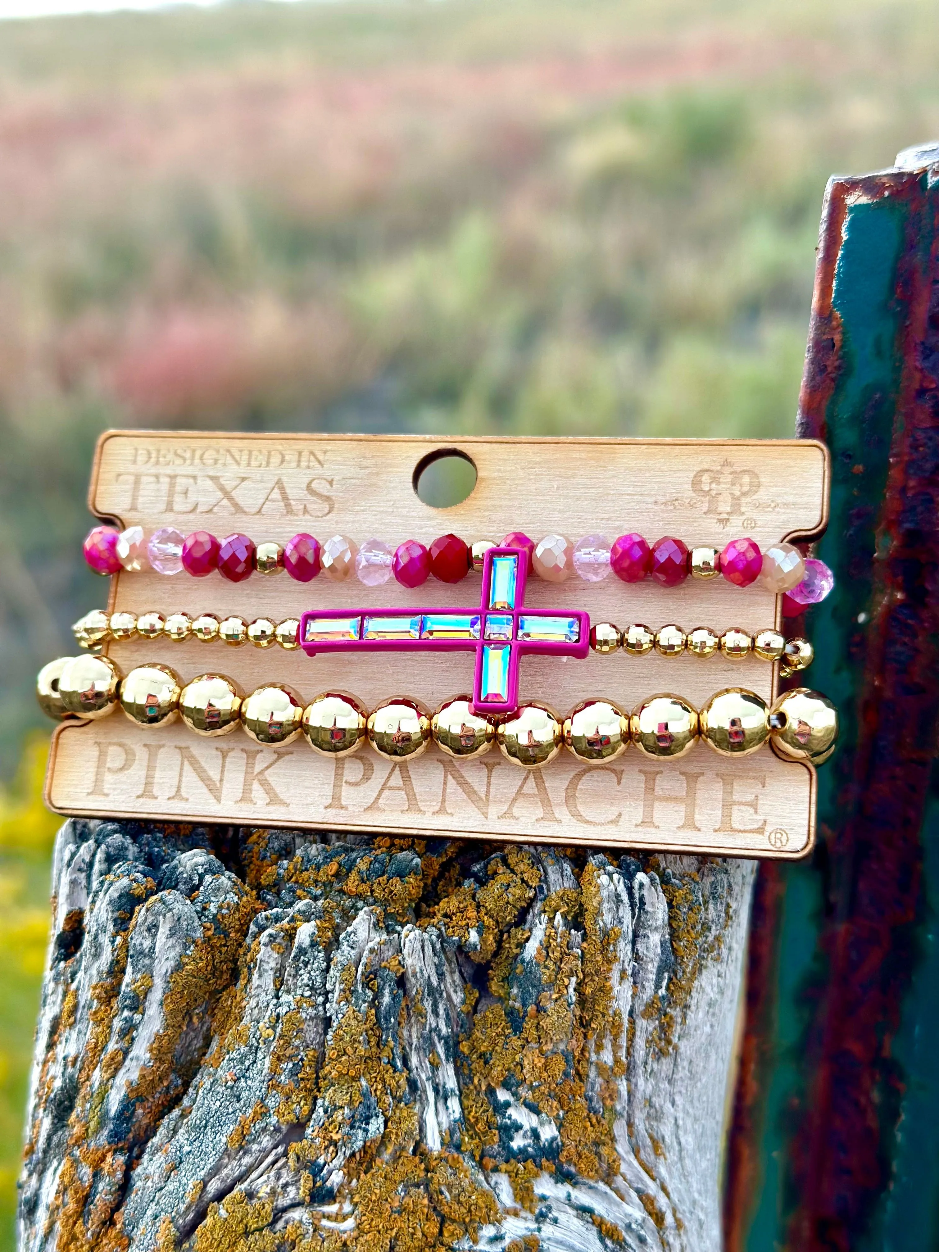 The Pink Panache Hot Pink & Gold Cross Stack Bracelet Set