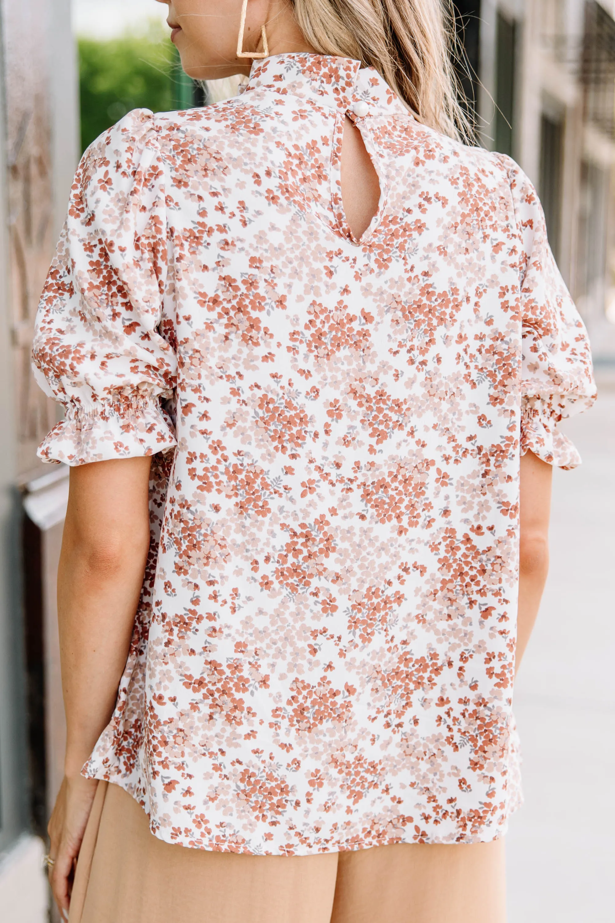 This Is The Time Caramel Brown Ditsy Floral Blouse