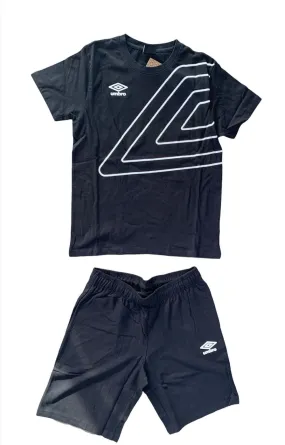 Umbro Completino T-Shirt   Short Nero Logo Bianco Big