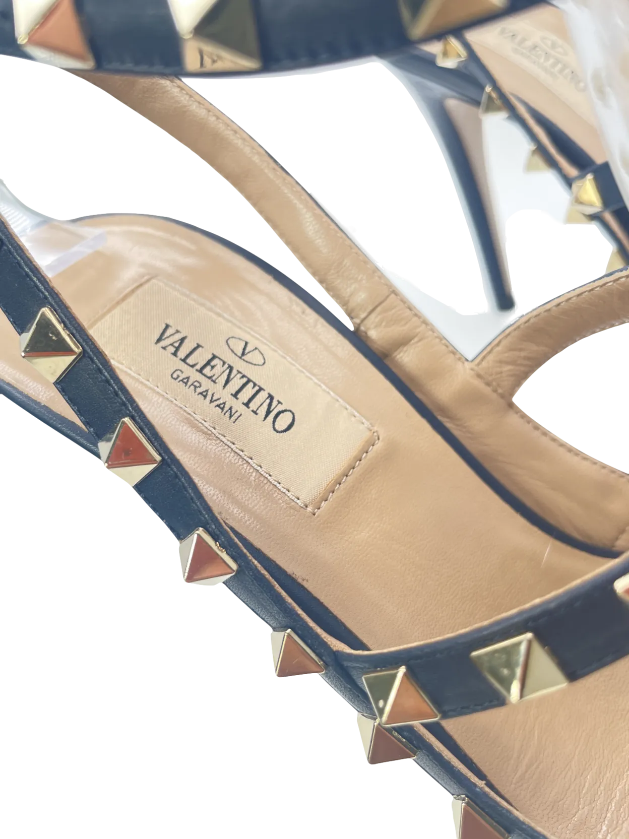 Valentino Garavani Navy Blue Rockstud Grainy Calfskin Ankle Strap Pump 100 Mm UK 4 EU 37 👠