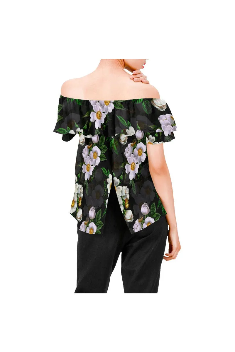 White Roses Women's Off Shoulder Blouse with Ruffle (Model T29)