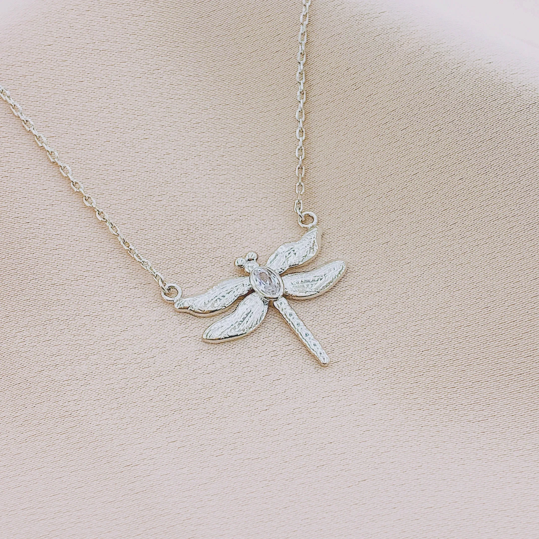 Women's CZ Dragonfly Pendant Necklace