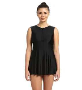 Women's Endurance Closed Back Swimdress With Boyleg - Black & Dapple Grey