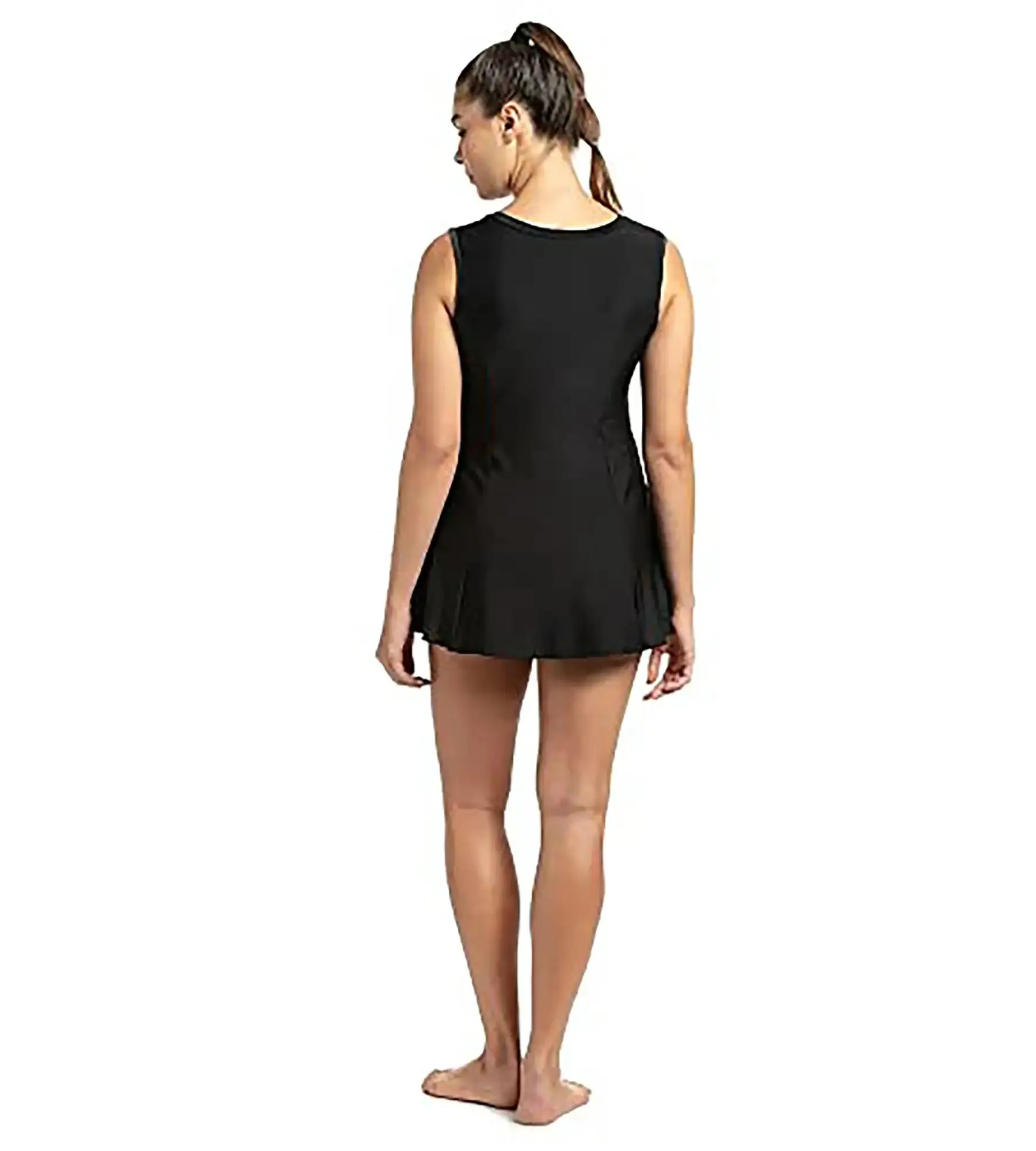 Women's Endurance Closed Back Swimdress With Boyleg - Black & Dapple Grey