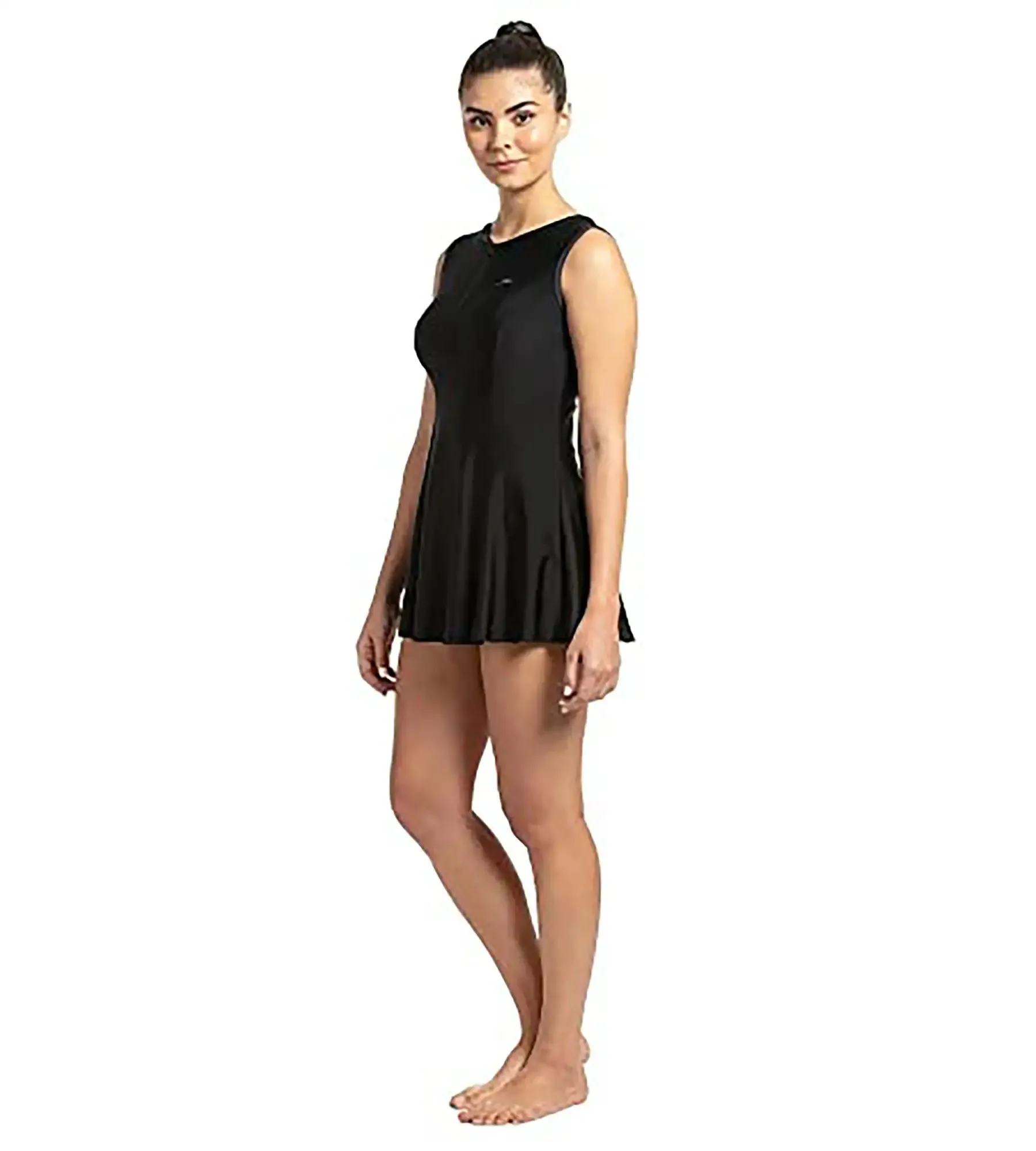 Women's Endurance Closed Back Swimdress With Boyleg - Black & Dapple Grey